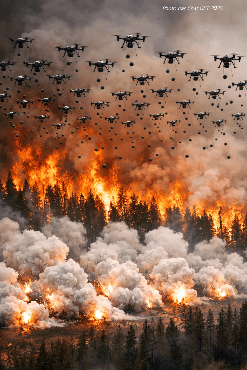 Des drones attaquent un&nbsp;incendie.